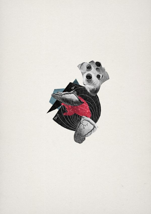 Myocard collage depicting a deconstructed human heart
