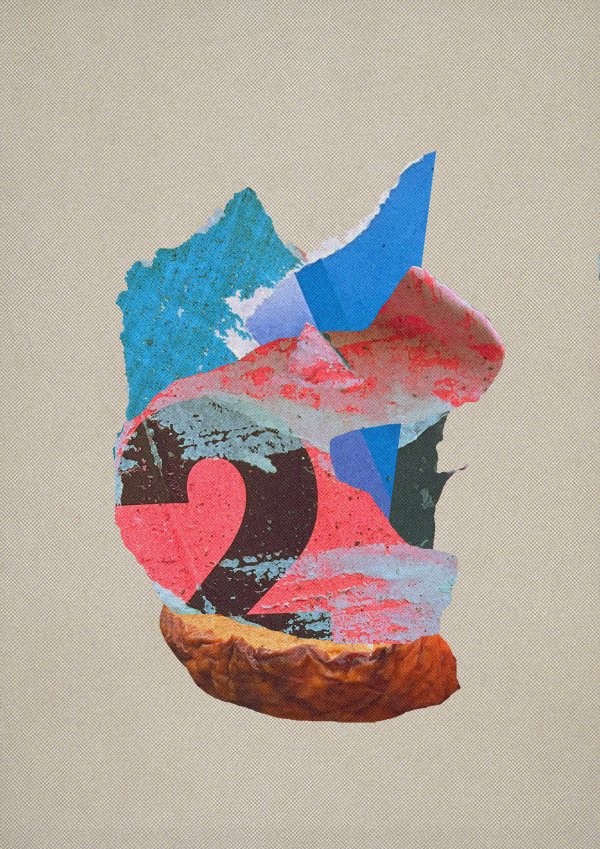 Two Abstract collage consisting of parts from a billboard, one of them showing the number 2