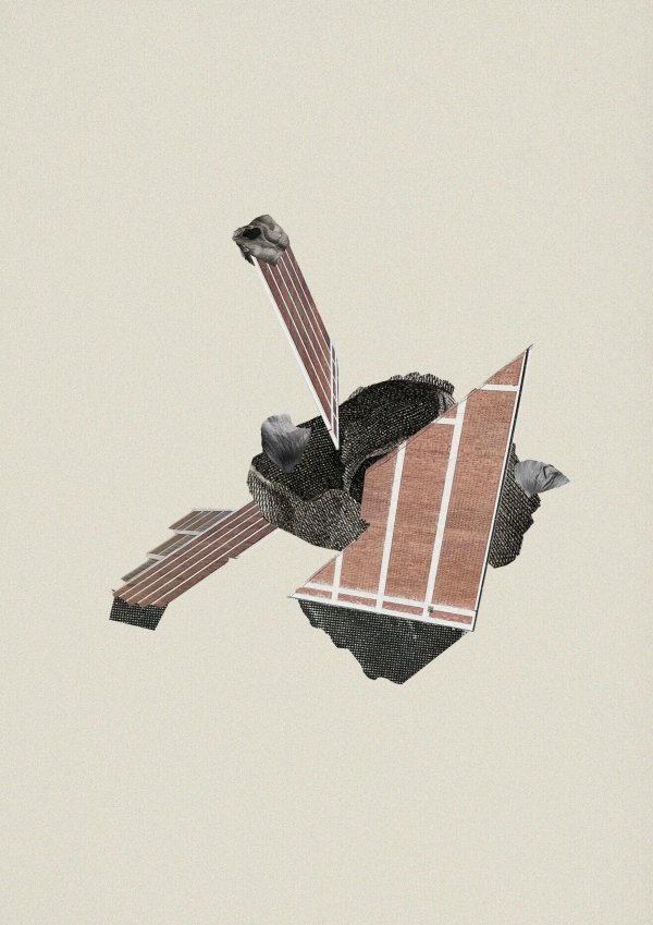 De-construction Abstract collage consisting of parts from old anatomical illustrations and a foto from a factory