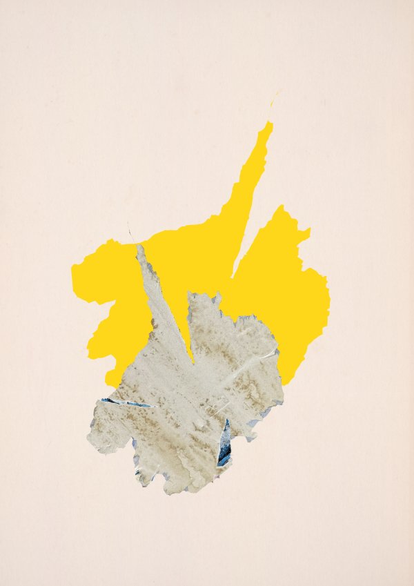 Abstract collage consisting of residue from an advertising poster